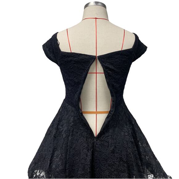 Windsor Womens Size M Black Lace Off Shoulder Curly Hem Dress - Picture 6 of 7